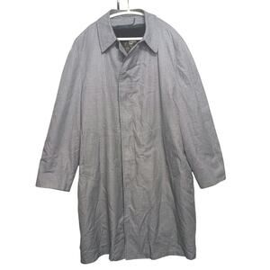 Mens London Fog trench coat fauxfur zipout blk lining buttoned houndstooth 44 L